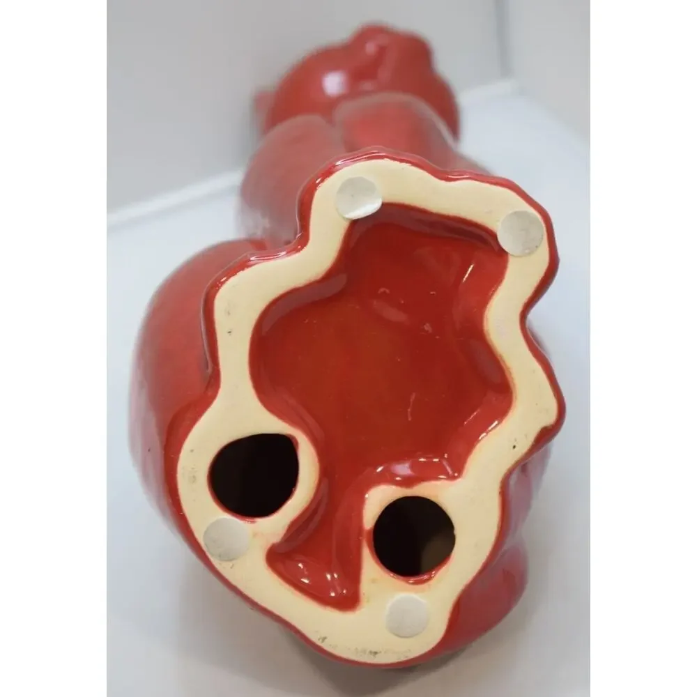 Mid Century Modern MCM Brick Red Ceramic Cats Mom‎ 10 inch and Kitten 8 Inch